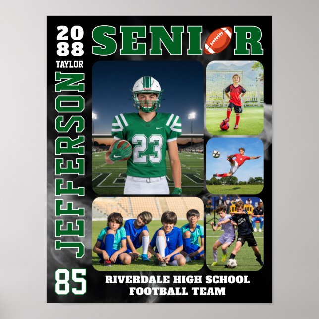 Football Team Sports Player Senior Photo Collage Poster (Front)