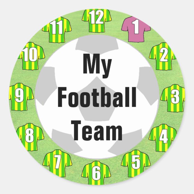 Football Team Stickers with Green & Yellow Shirts (Front)