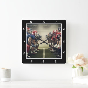 Football Teams Showdown Square Wall Clock