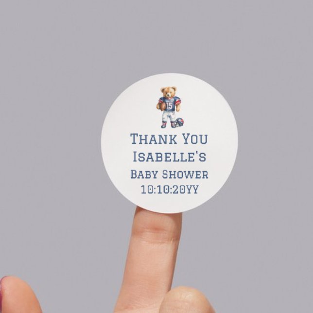 Football Teddy Bear Baby Shower Thank You  Classic Round Sticker (Creator Uploaded)
