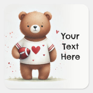 Football Teddy Bear Valentine's 1st Birthday Square Sticker