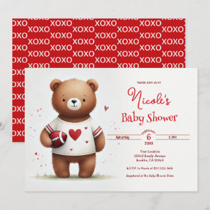 Football Teddy Bear Valentine's Baby Shower  Invitation