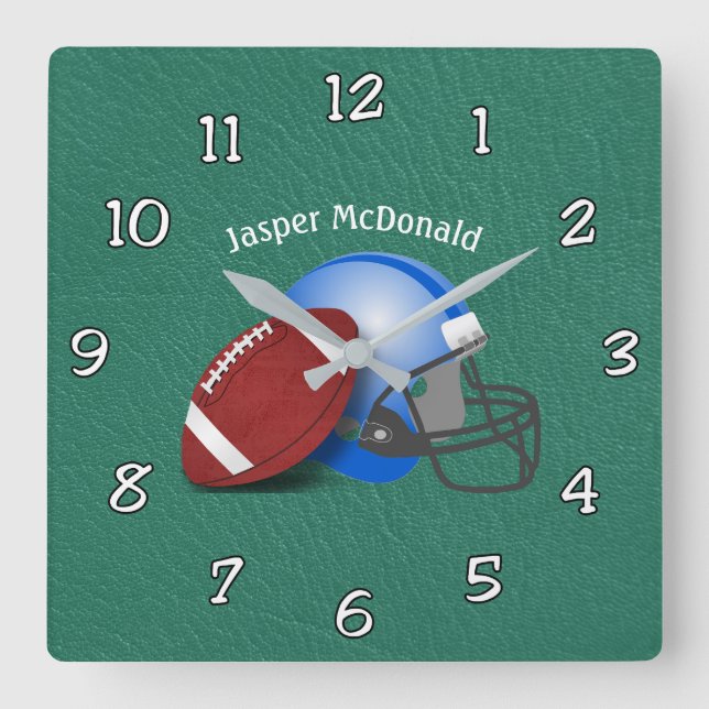 Football Textured Background photo personalise Square Wall Clock (Front)