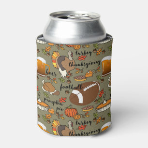 Football, Thanksgiving, Beer, Turkey Design Can Cooler