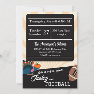 Football Thanksgiving Dinner Turkey October Party Invitation