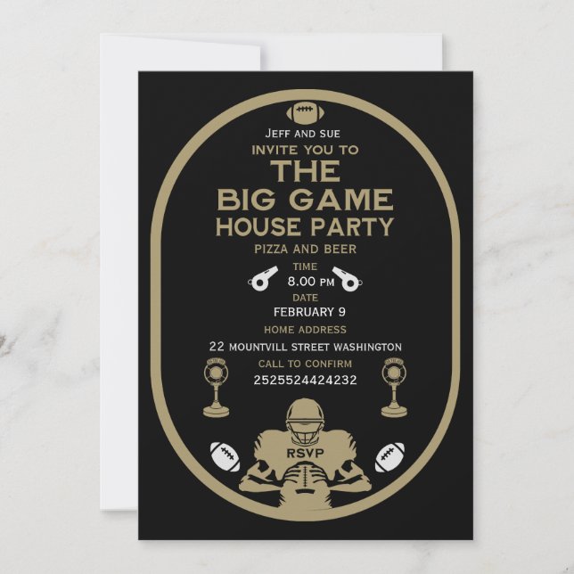 Football The Big Game TV Watch Party Invitation (Front)