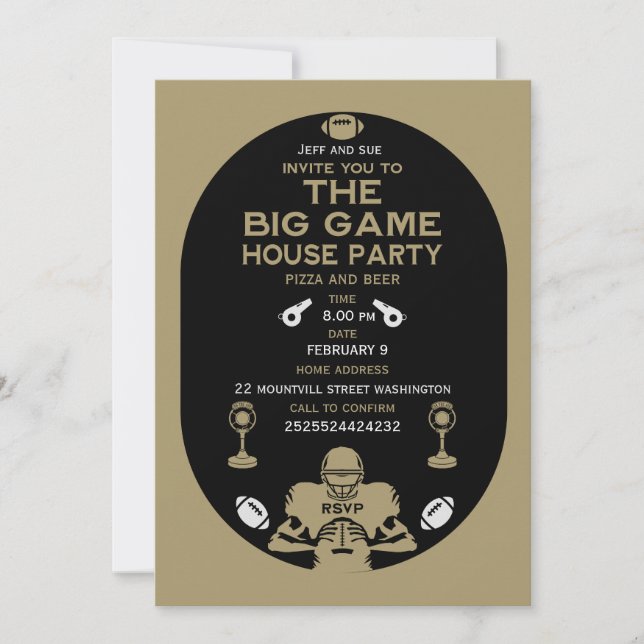 Football The Big Game TV Watch Party Invitation (Front)