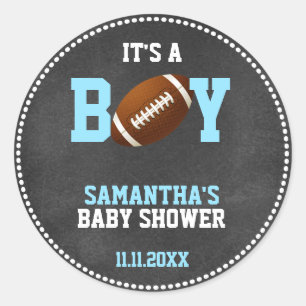 Football Theme Baby Shower Chalkboard Boy Classic Round Sticker