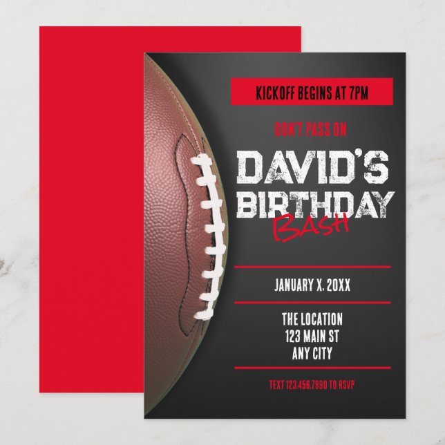Football Theme Birthday Invitation (Front/Back)