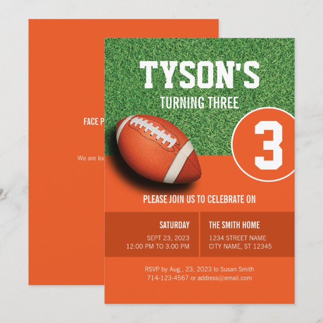 Football Theme Birthday Invitation for Boys (Front/Back)