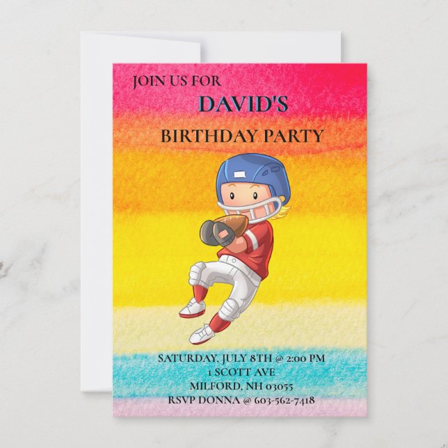 "FOOTBALL" THEME BOYS BIRTHAY INVITATIONS  (Front)