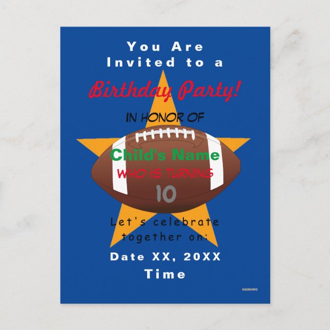 Football Theme Boys Postcard Invitation HAMbyWG (Front)