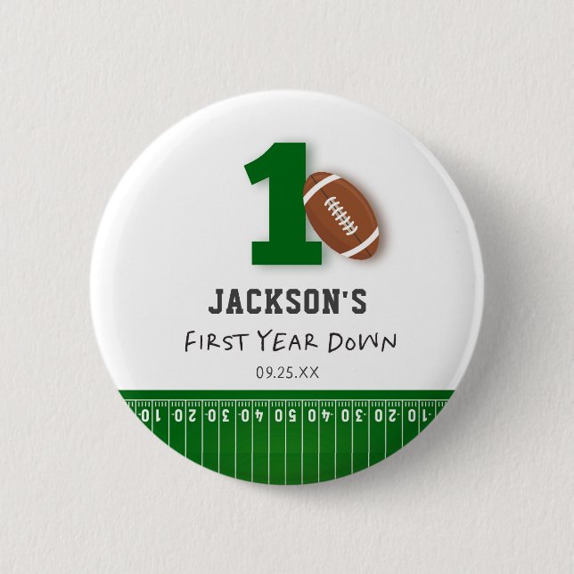 Football Theme First Year Down Birthday Favour 6 Cm Round Badge (Front)