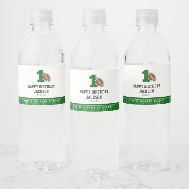 Football Theme First Year Down Birthday Favour Water Bottle Label (Bottles)