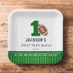 Football Theme First Year Down Birthday Paper Plate<br><div class="desc">Football Theme First Year Down Birthday Paper Plates
Add custom text to the back to provide any additional information needed for your guests.</div>