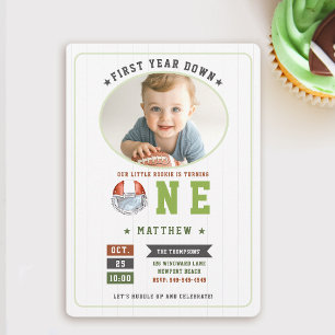 Football Theme First Year Down Boy 1st Birthday Invitation