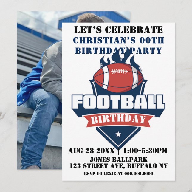 Football Theme Photo Birthday Party Invitations  (Front/Back)
