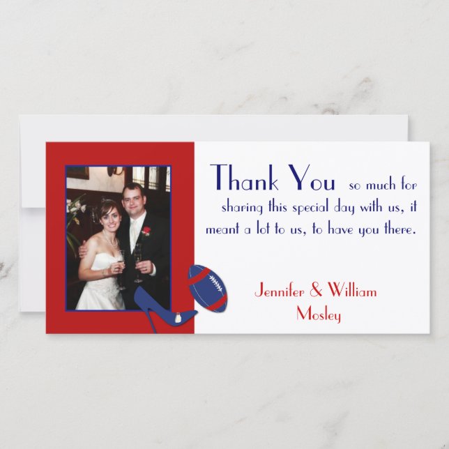 Football Theme Wedding Photo Thank You Card (Front)