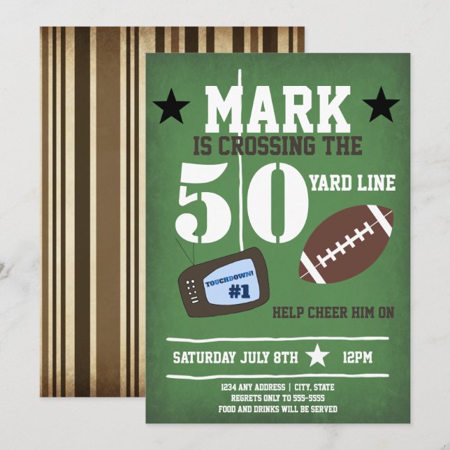 Football Themed 50th Birthday Invitation (Front/Back)