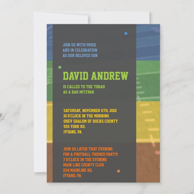 Football Themed Bar Bat Mitzvah Invitation Invite (Front)
