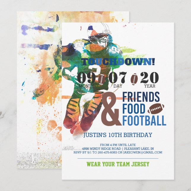 Football Themed Birthday Invitation (Front/Back)