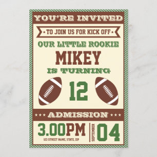 Football Themed Birthday Party Invitation