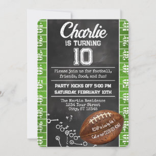 Football Themed Birthday Party  Invitation