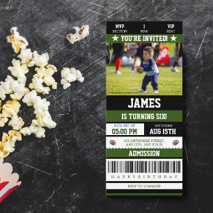 Football Ticket 6th Birthday Party Photo Invitation