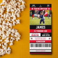 Football Ticket Any Age Birthday Party Photo Red I