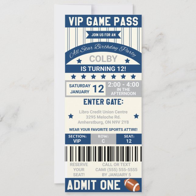 Football Ticket Birthday Invitation (Front)