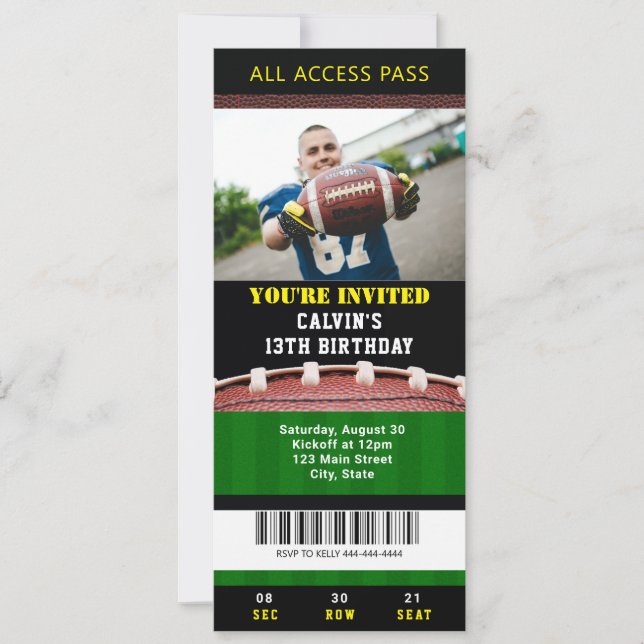 Football Ticket Birthday Invitation (Front)