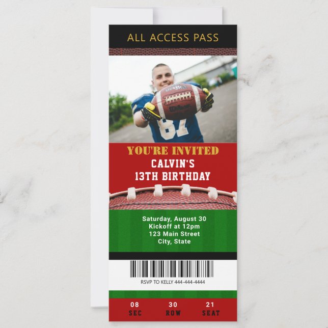 Football Ticket Birthday Invitation  (Front)
