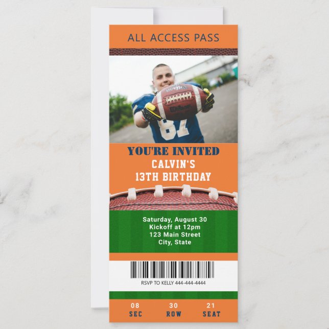 Football Ticket Birthday Invitation  (Front)