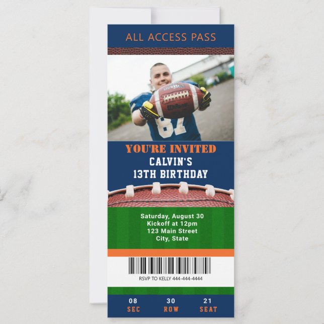 Football Ticket Birthday Invitation  (Front)