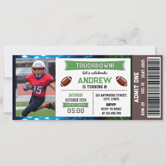 Football Ticket Birthday Invitation with Photo (Front)