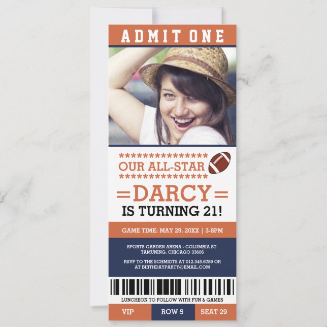 Football Ticket Birthday Invites (Front)