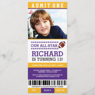 Football Ticket Birthday Invites
