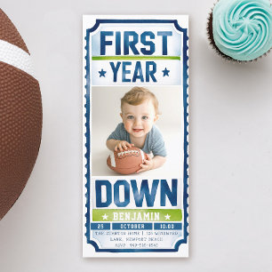 Football Ticket Boy Photo 1st Birthday Invitation