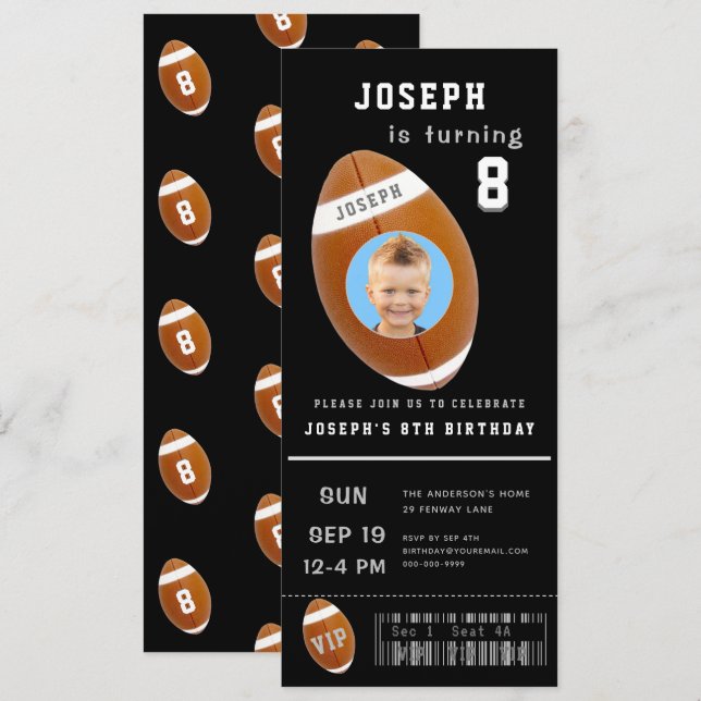 Football Ticket Custom Photo Birthday Invitation (Front/Back)