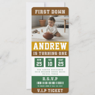 Football Ticket First Down 1st Birthday Kids Photo Invitation