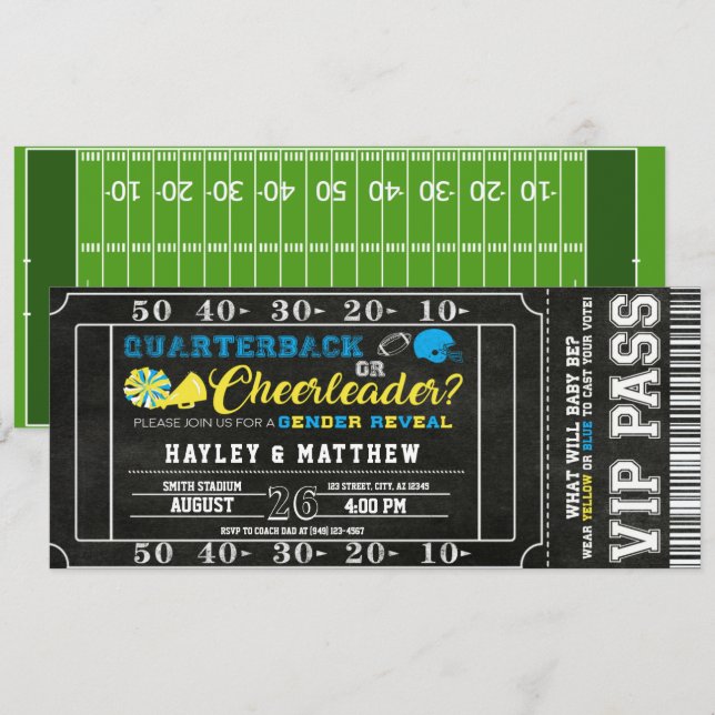 Football Ticket Quarterback or Cheerleader Baby Invitation (Front/Back)