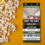 Football Ticket Sport Themed Unique Save The Date Invitation<br><div class="desc">Introducing our one-of-a-kind "Save the Date" Football Ticket Card - the perfect way to kick off your wedding celebration in style! This unique card is designed to resemble a genuine football ticket and will delight your friends and family with its playful and nostalgic charm. The bold typography and eye-catching colours...</div>