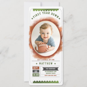 Football Ticket Sports Cute Photo Boy 1st Birthday Invitation
