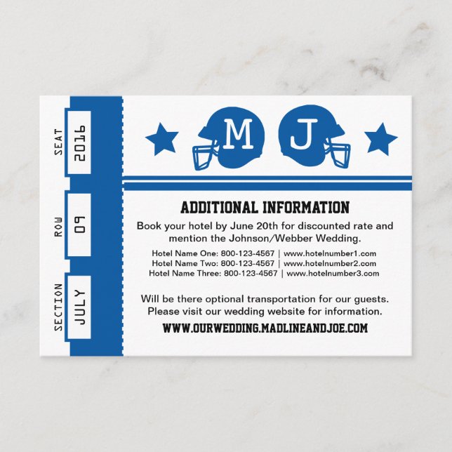 Football Ticket Wedding Information Enclosure Card (Front)