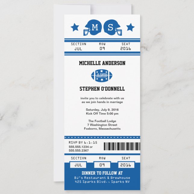 Football Ticket Wedding Invitation (Front)