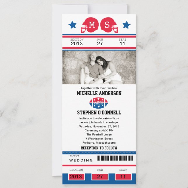 Football Ticket Wedding Invitation (Front)