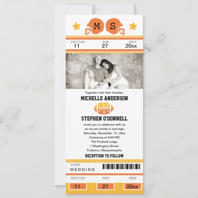 Football Ticket Wedding Invitation (Front)