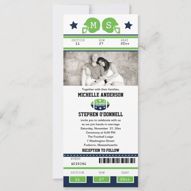 Football Ticket Wedding Invitation (Front)