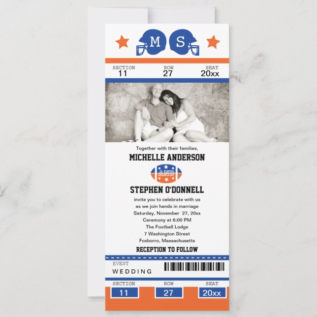 Football Ticket Wedding Invitation (Front)