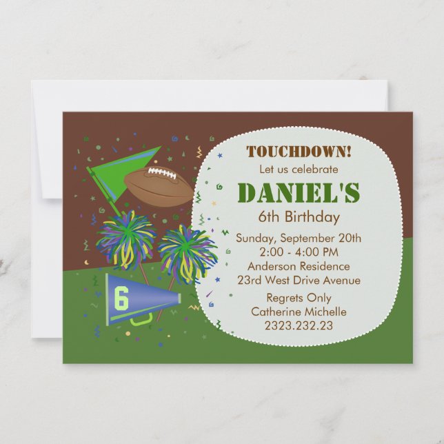 Football Touchdown Children's Birthday Party Invitation (Front)